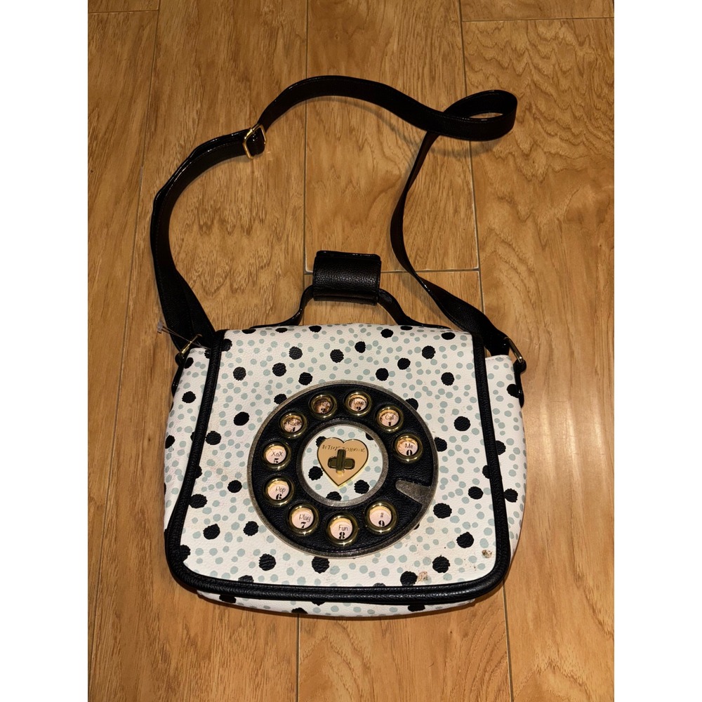Betsey Johnson Vintage Y2K Rotary Phone Polka Dot Crossbody Bag Black White NOTE